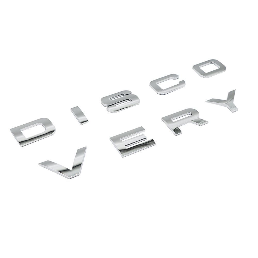 1pc Discovery Plastic Front Hood / Rear Tailgate Letters Sticker Glossy Silver Land Rover 