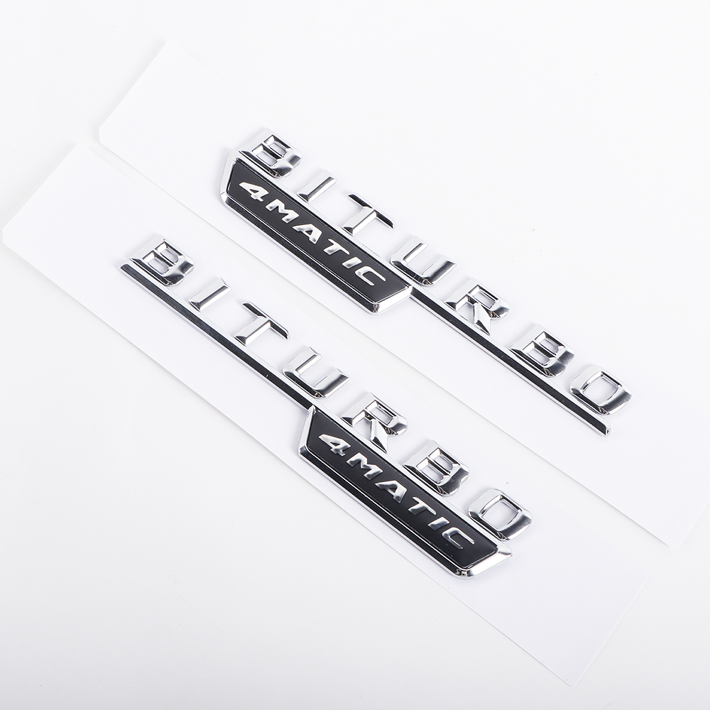 2PCS For 2016-2023 AMG C43 C450 GLC43 ABS BiTurbo 4Matic Side Fender Badge Chrome Black Mercedes-Benz A 205 817 26 01