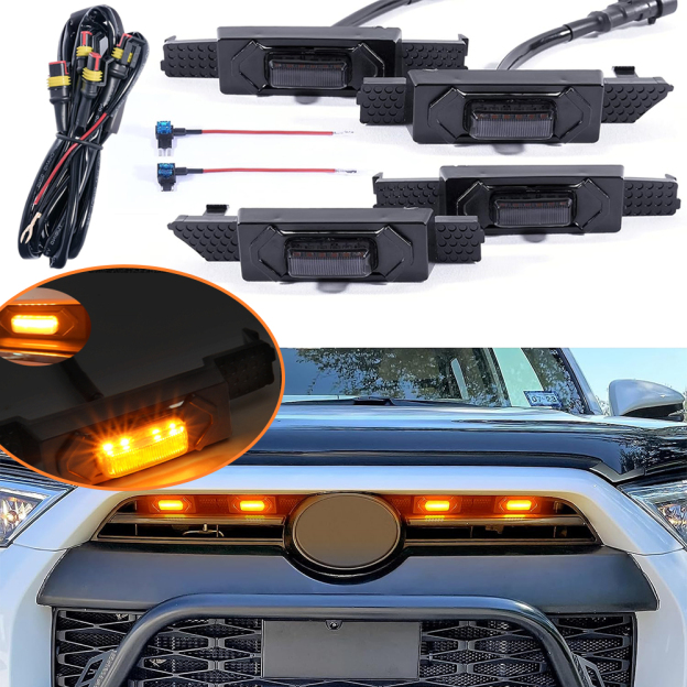 4PCS 2020-2024 4Runner ABS Plastic Front Center Grill LED Lights Amber Toyota
