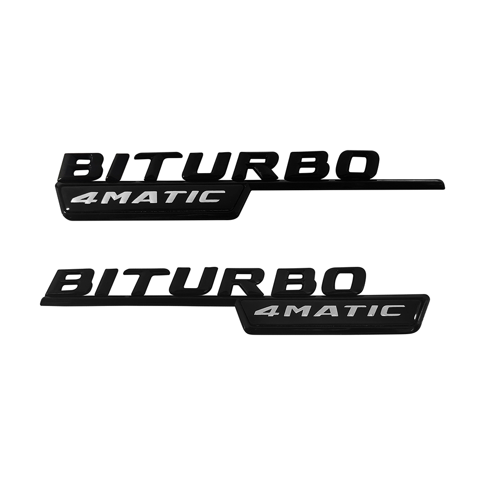 2PCS For 2016-2023 AMG C43 C450 GLC43 ABS BiTurbo 4Matic Side Fender Badge Gloss Black A 205 817 26 01