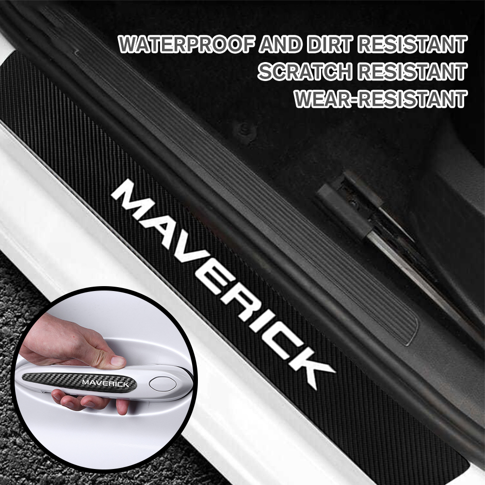 12Pcs Maverick Carbon Fiber Black White Ford Door Sill Scuff Covers Protector Door Cup Handle Stickers Set