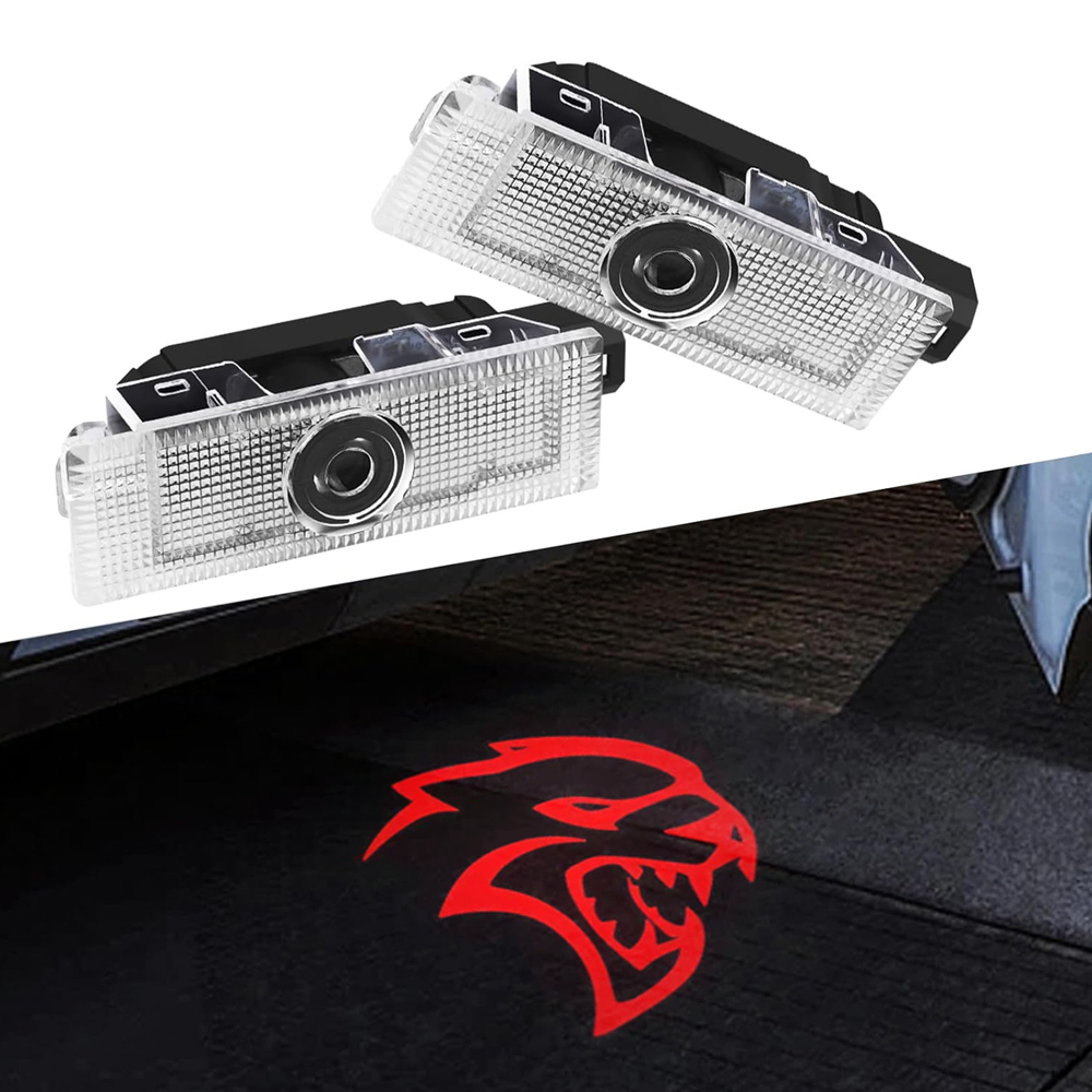 2PCS Challenger Hellcat 2008-2023 Quartz Glass Never Fade Ghost LED Door Step Courtesy Shadow Lights Red Dodge