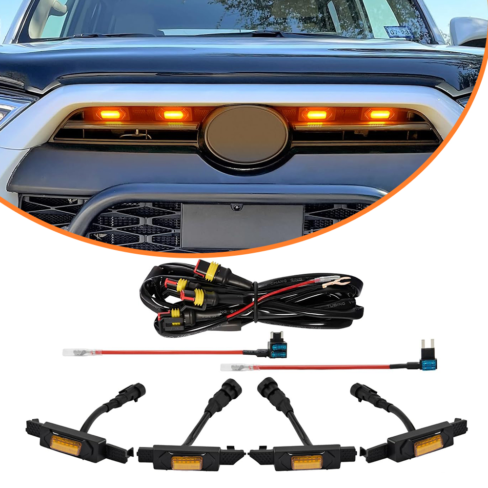 4PCS 2020-2024 4Runner ABS Plastic Front Center Grill LED Yellow shell yellow Lights Toyota