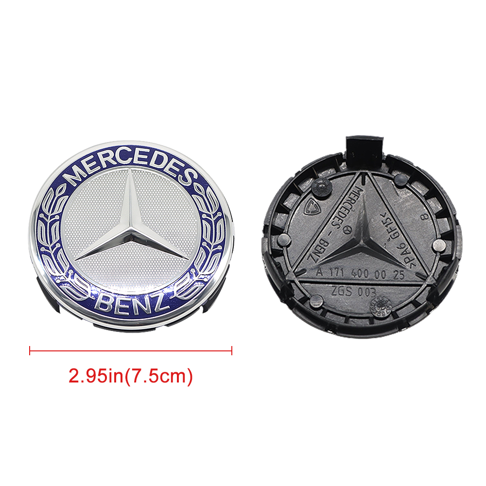 4Pcs 2017-2023 Benz ABS 75mm  Wheel Center Caps Blue Silver Wreath Mercedes-Benz 171-400-01-25-7P70