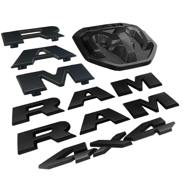 Dodge Ram 1500 2019-2023 Emblem Side Door / Front Grille / Rear Tailgate Rams Head / 4x4 Badge Nameplate Matte Black 68298470AA, 68276327AA