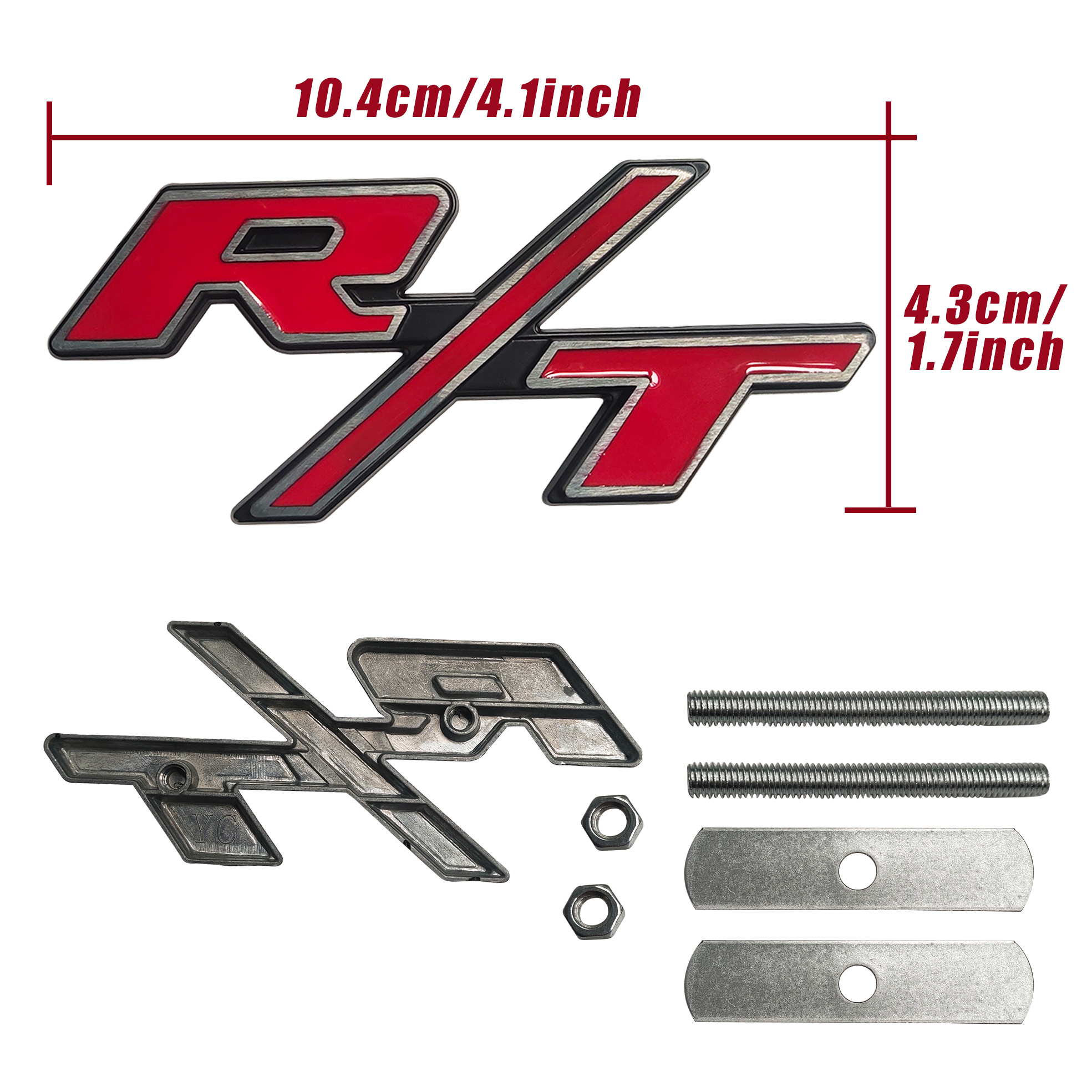 Dodge Charger Challenger RT Front Grill Emblems R/T Grille Badge Nameplate Decoration W/ Screw Red Black Silver