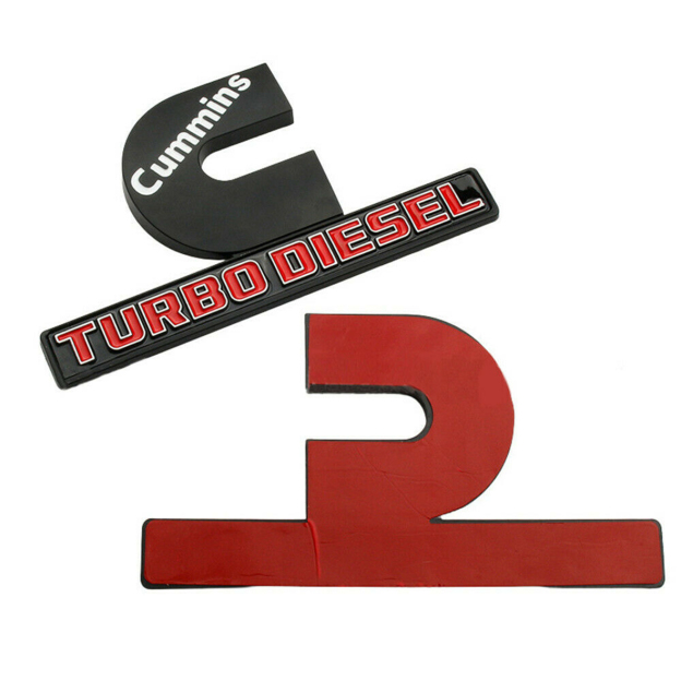 Dodge RAM 2500 3500 Side Fender Cummins Turbo Diesel Emblems Badges Left & Right Nameplates Matte Black Red 2PCS SET