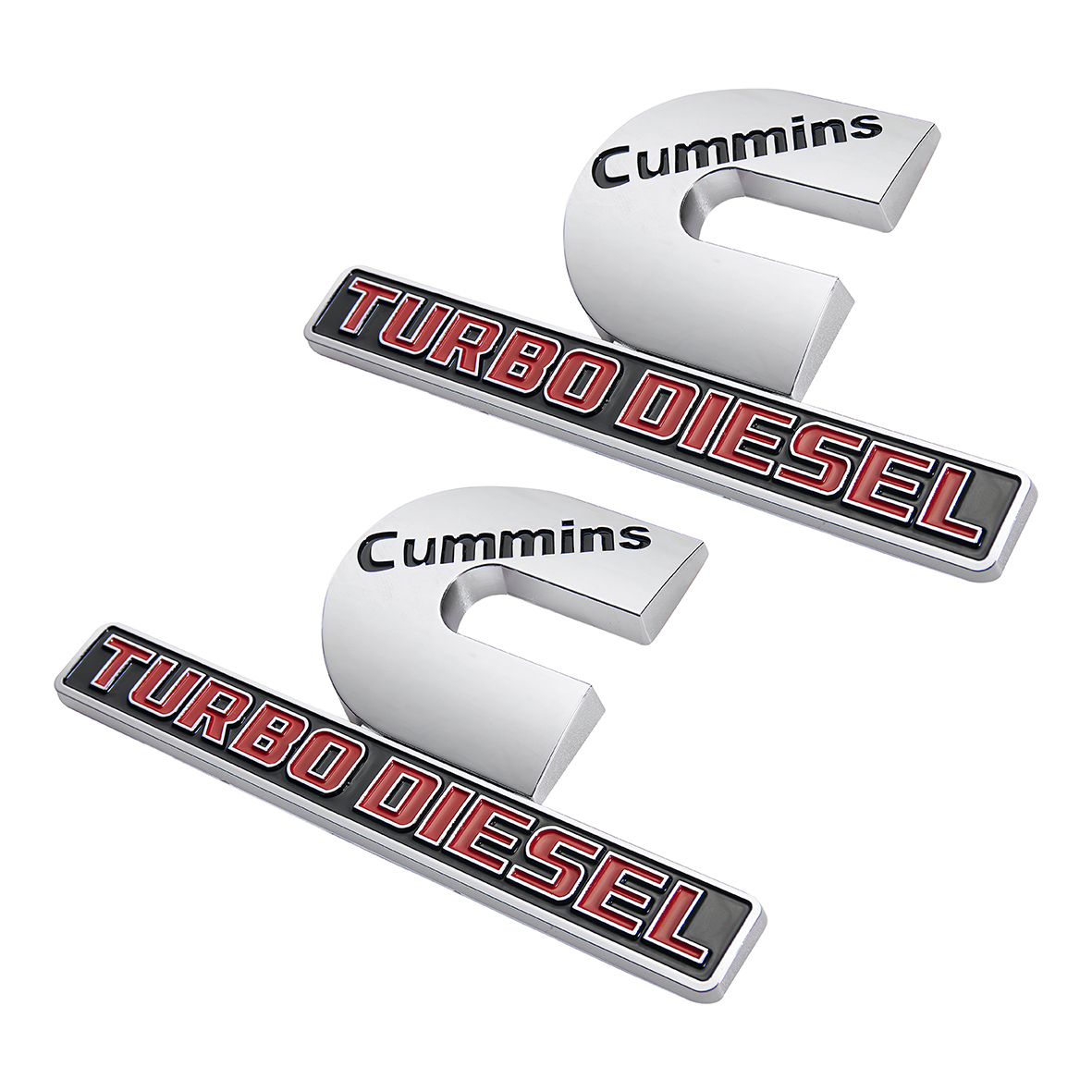 Dodge RAM 2500 3500 Side Fender Cummins Turbo Diesel Emblems Badges Left & Right Nameplates Chrome Red 2PCS SET