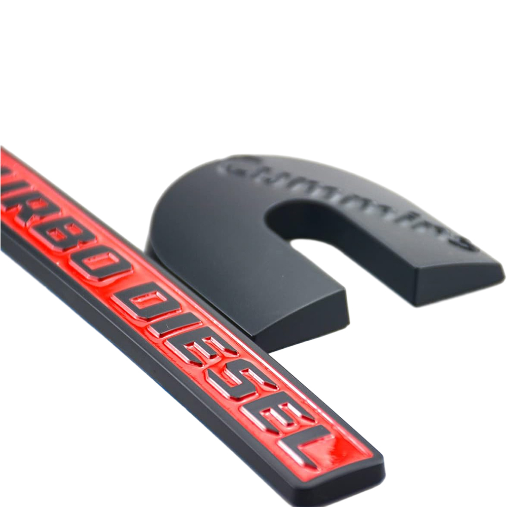 Dodge RAM 2500 3500 Side Fender Cummins Turbo Diesel Emblems Badges Left & Right Nameplates Black Red SET OF 2