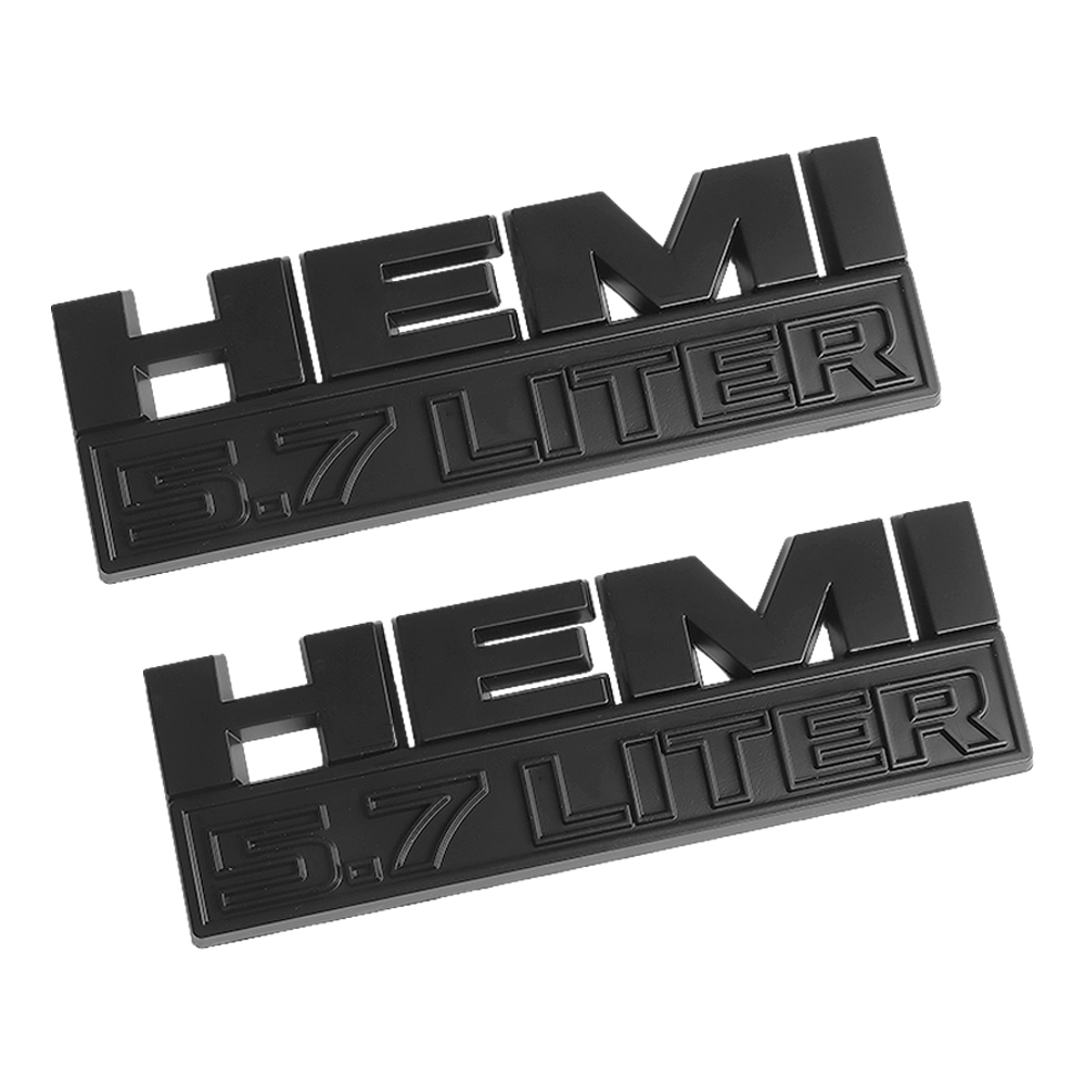 Doge RAM 1500 Side Fender Hemi 5.7 LITER Emblem Badges Nameplate 3D Decal Chrome All Black Matte 2PCS