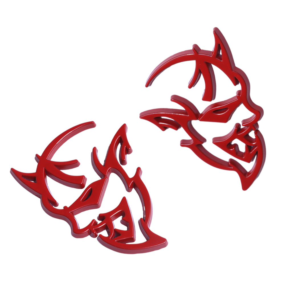 {Metal} Dodge SRT Charger Challenger Durango Hellcat Emblems Side Fender Devil Cat Nameplate Badge 3D Stickers Decals All Red 2PCS