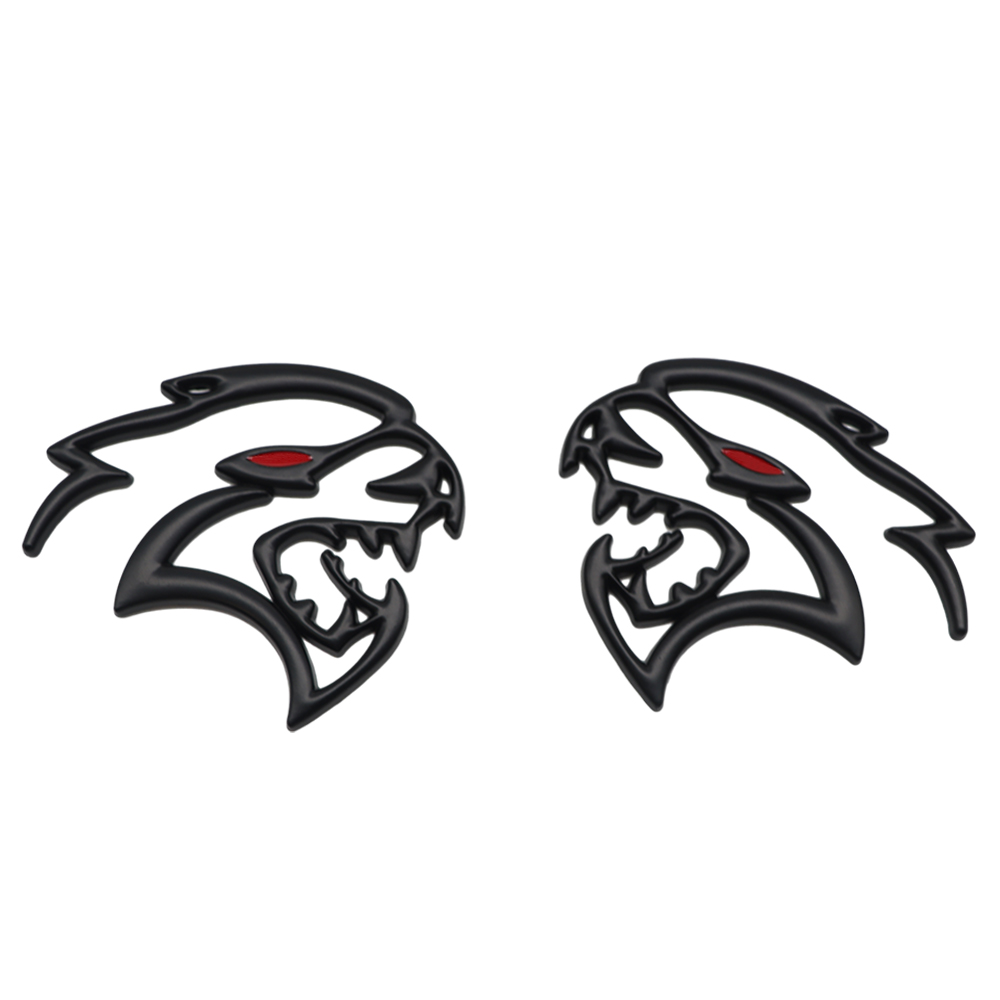 {Metal} Dodge SRT Charger Challenger Durango Red Eye Hellcat Emblems Side Fender Devil Cat Nameplate Badge 3D Stickers Decals Matte Black 2PCS