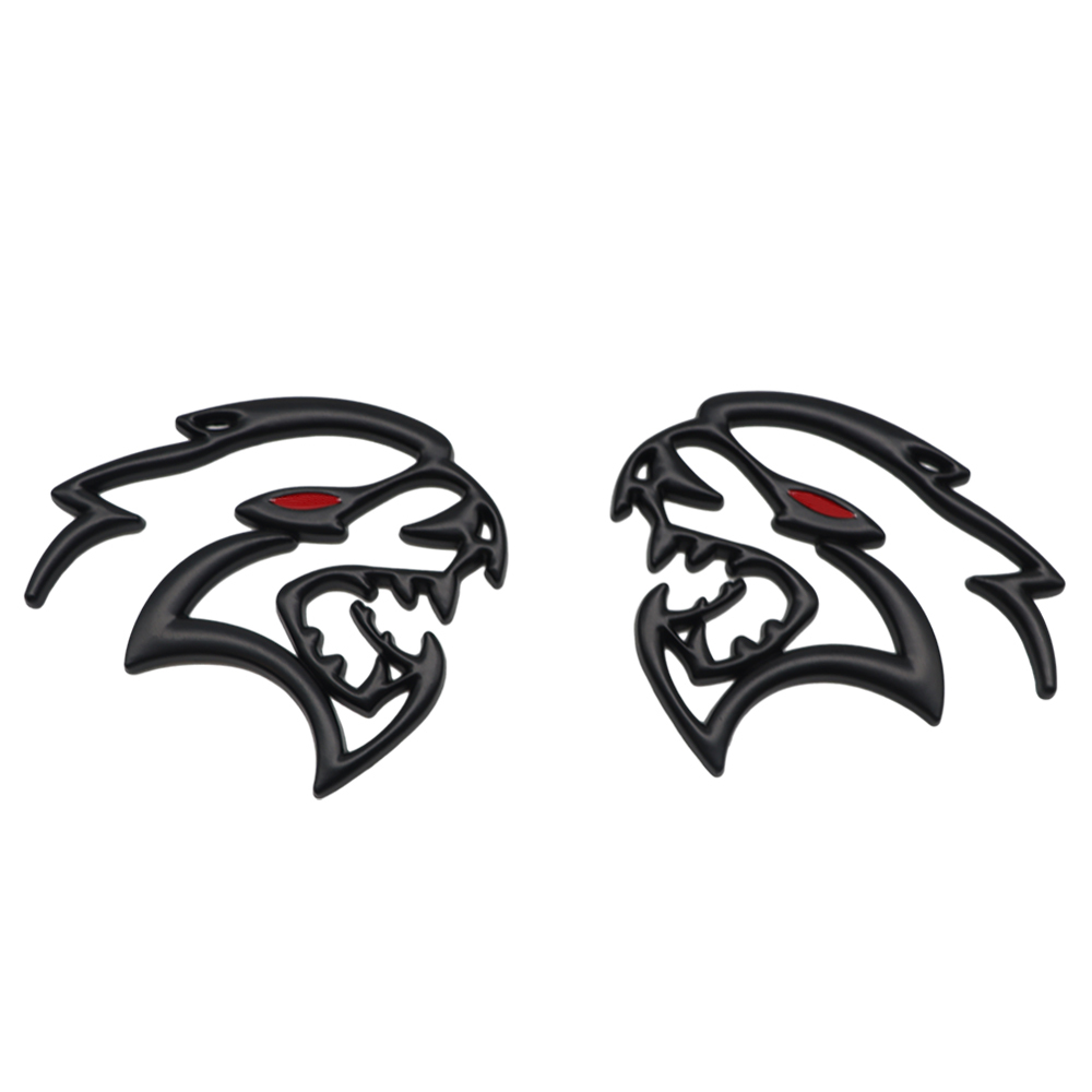 {Metal} Dodge SRT Charger Challenger Durango Red Eye Hellcat Emblems Side Fender Devil Cat Nameplate Badge 3D Stickers Decals Matte Black 2PCS