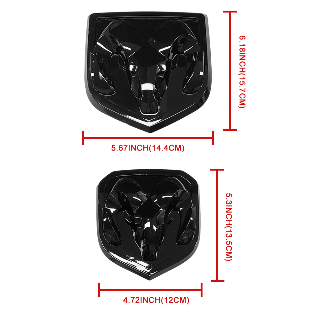 Dodge RAM 1500 2500 3500 2013-2018 FRONT GRILL & REAR TAILGATE RAMS HEAD EMBLEM 3D REPLACEMENT BADGE