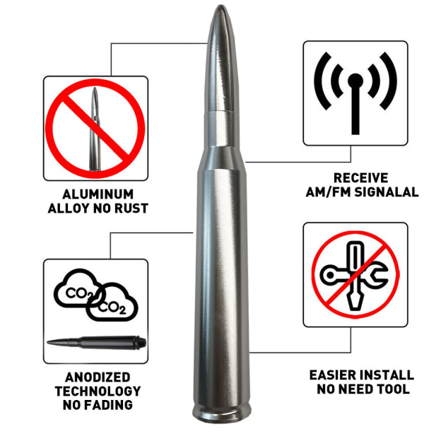 1 SILVER BULLET ANTENNA 50 CAL FOR CHEVROLET SILVERADO 1500/2500/3500/GMC SIERRA