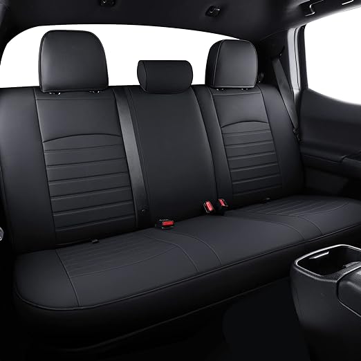 S08-QE Tacoma Seat Covers, Fit for 2005-2023 Tacoma Crew Cab SR SR5 TRD Sport TRD Off-Road PreRunner with Water Proof Faux Leather(Full Set, Black&Red)