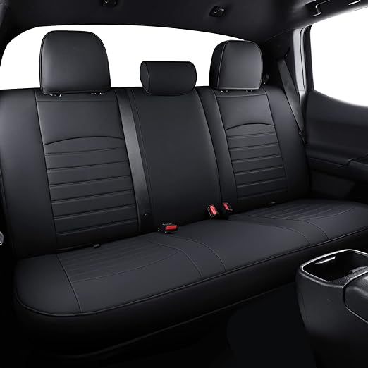 S08-QE Tacoma Seat Covers, Fit for 2005-2023 Tacoma Crew Cab SR SR5 TRD Sport TRD Off-Road PreRunner with Water Proof Faux Leather(Full Set, Black&Red)