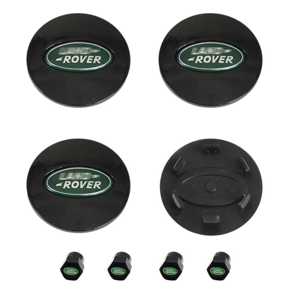 Classic Green: 62mm Center Caps & Valve Stem Caps Set for Land Rover