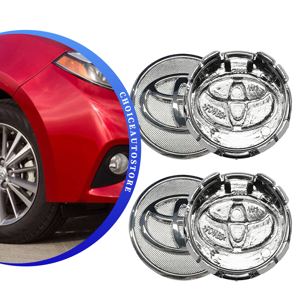 SET 4 TOYOTA WHEEL CENTER CAPS 57 MM SILVER/CHROME COROLLA PRIUS YARIS