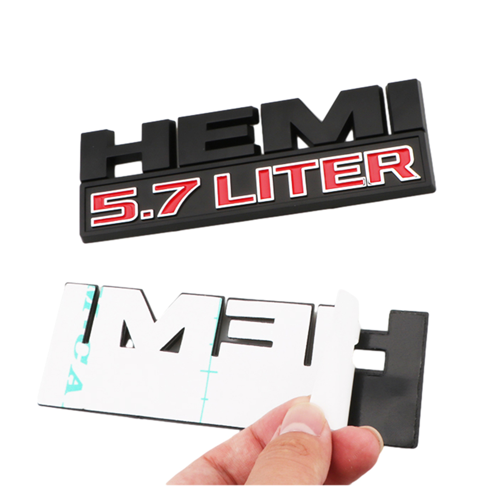2PCS HEMI 5.7 LITER Black Red 3D Sticker Side Fender Emblems Badges For RAM 1500