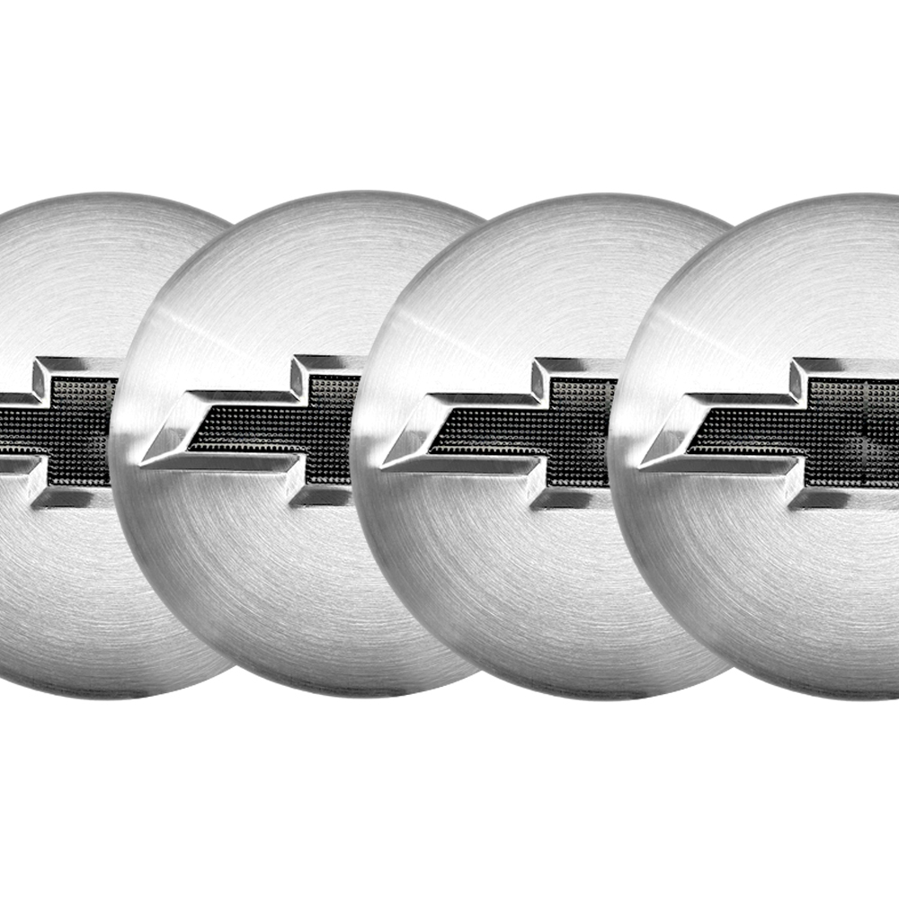 4X 83mm (3.25") Matte Chrome Wheel Center Caps with Black Bowtie for Chevrolet Silverado 1500 Tahoe Suburban