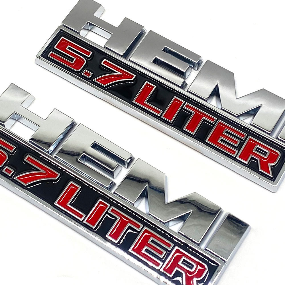 2PCS 2013-24 RAM 1500 2500 3500 4500 5500 HEMI 5.7 LITER Side Fender Badge Silver Red 3D Decal Dodge 68149700AB