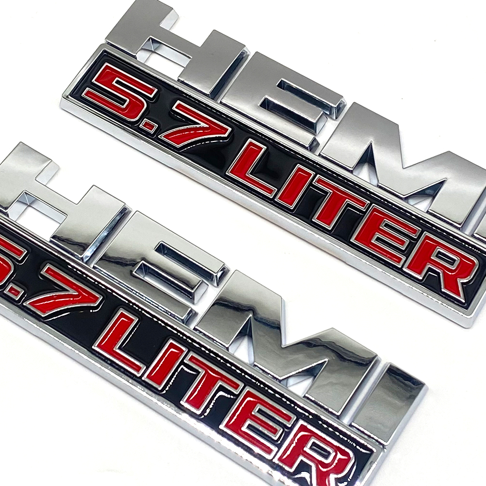 2PCS 2013-24 RAM 1500 2500 3500 4500 5500 HEMI 5.7 LITER Side Fender Badge Silver Red 3D Decal Dodge 68149700AB
