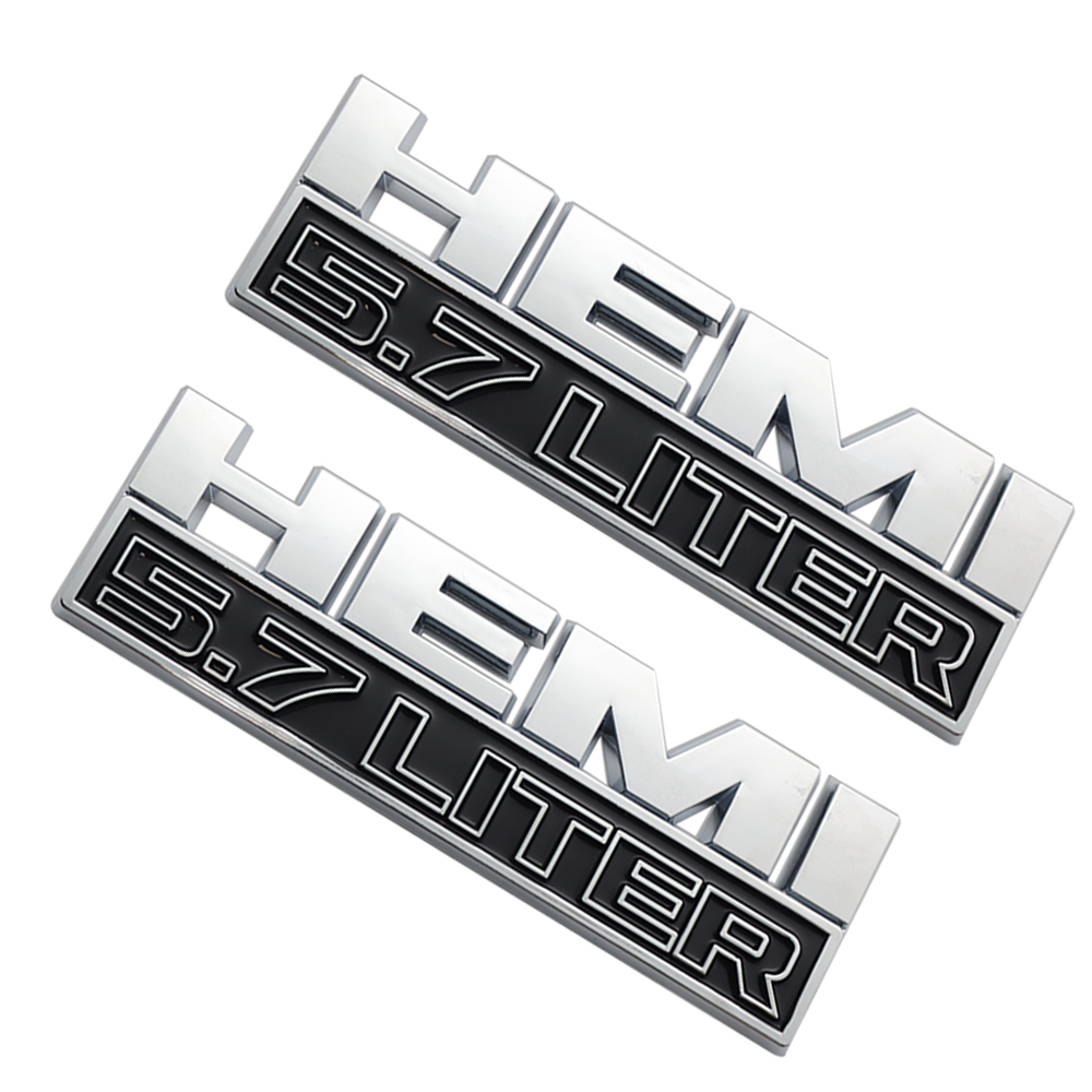 2PCS 2013-24 RAM 1500 2500 3500 4500 5500 HEMI 5.7 LITER Side Fender Badge Silver Black 3D Decal Dodge 68149700AB