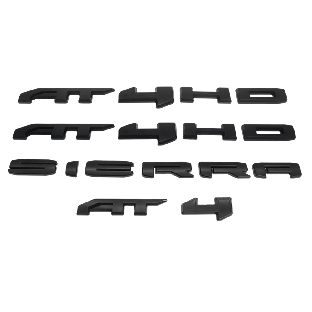 4PCS 2019-2025 Sierra AT4/AT4HD ABS Plastic Overlay Side Door Rear Emblem Matte Black GMC 85002068