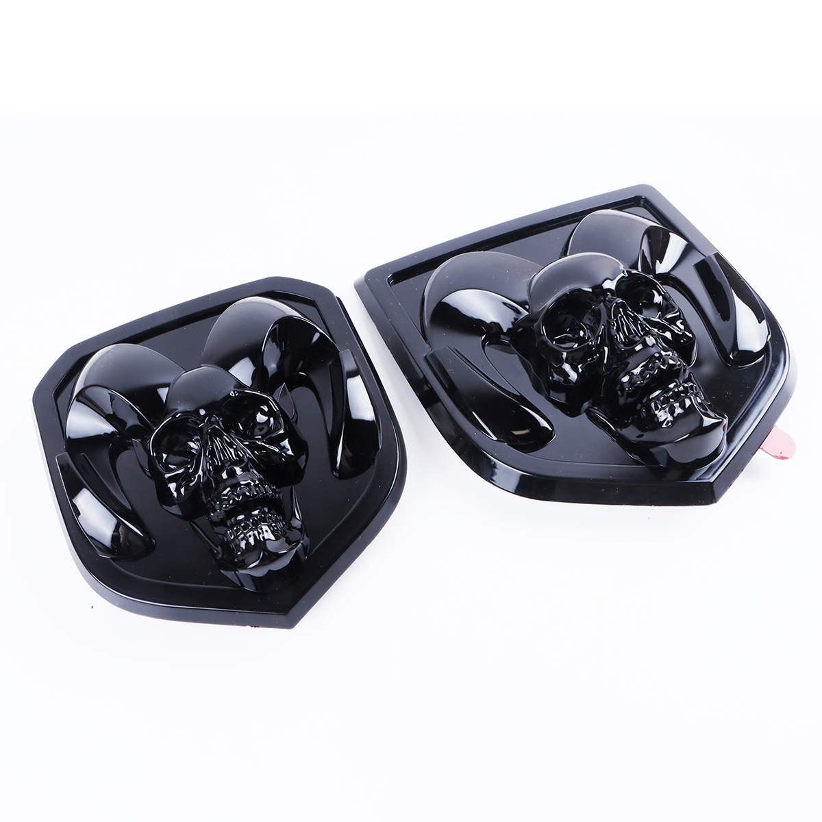 2Pcs 2013-2018 Ram 1500 2500 3500 ABS Front Grille&Tailgate Emblem Gloss Black Dodge Ram Skull Head Front Hood&Rear Trunk Decal