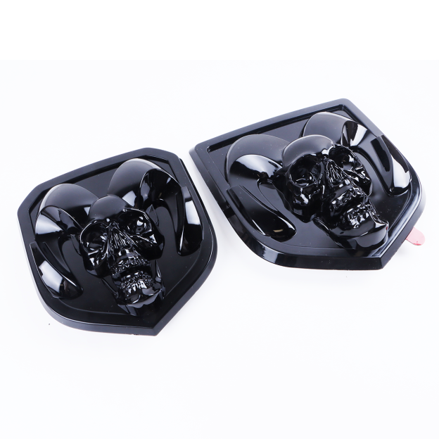 2Pcs 2013-2018 Ram 1500 2500 3500 ABS Front Grille&Tailgate Emblem Gloss Black Dodge Ram Skull Head Front Hood&Rear Trunk Decal