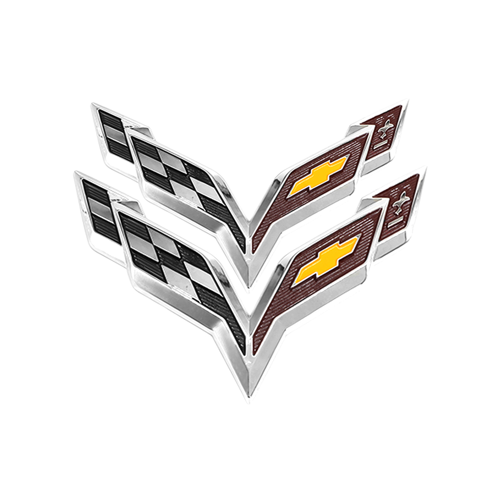 2pcs 2014-2019 C7 Corvette Plastic Front Hood Rear Crossed Flags Badge Chrome Chevrolet 23168616 23168615