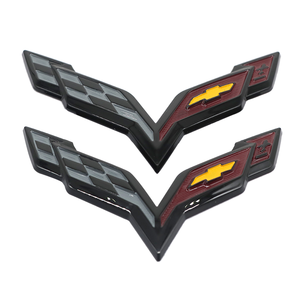 2pcs 2014-2019 C7 Corvette Plastic Front Hood Rear Crossed Flags Badge Gray Chevrolet 23168616 23168615
