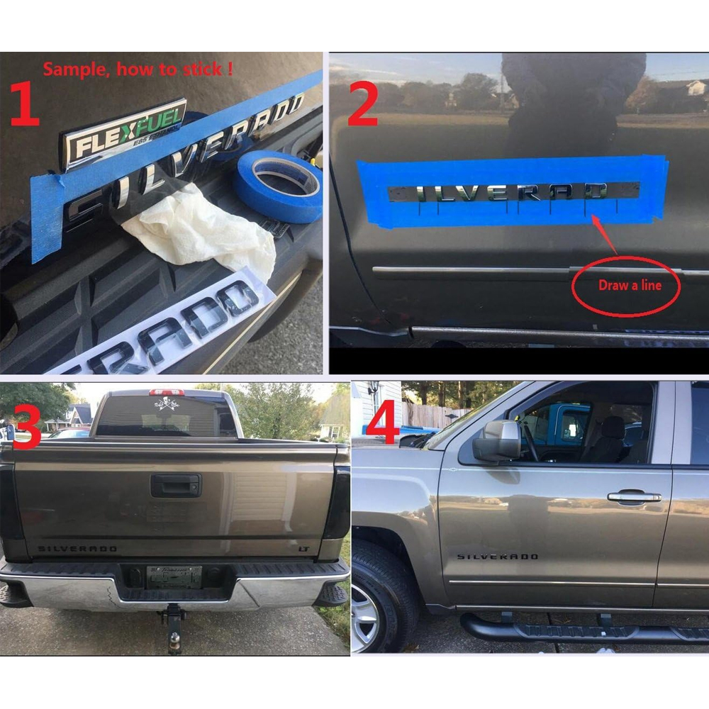 2pcs 2007-2018 Silverado 1500 2500 Plastic Front Rear Door Side Letters Gloss Black Chevrolet