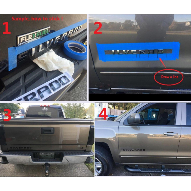 2pcs 2007-2018 Silverado 1500 2500 Plastic Front Rear Door Side Letters Gloss Black Chevrolet