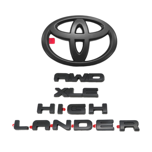 4Pcs 2020-2025 Highlander AWD XLE ABS Plastic Rear Liftgate Overlay Emblem Matte Black Toyota PT948-4820A-02