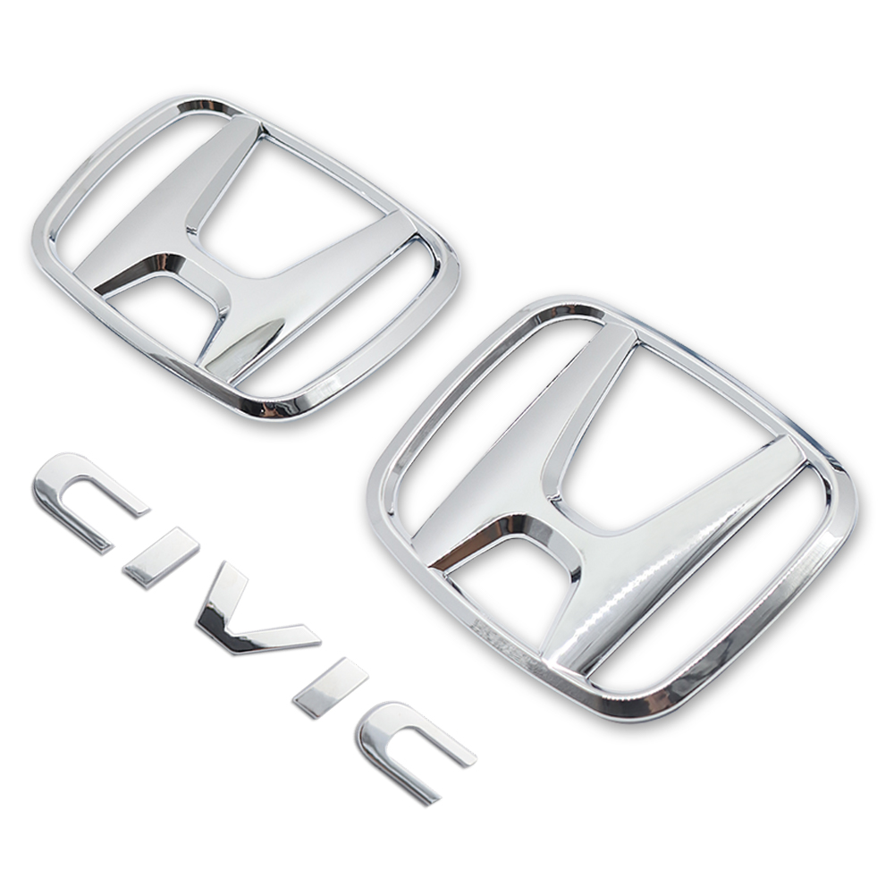1Set 2015-2021 Civic ABS Front Grille Trunk H+ Emblem Gloss Silver Honda 75722-TBA-A00