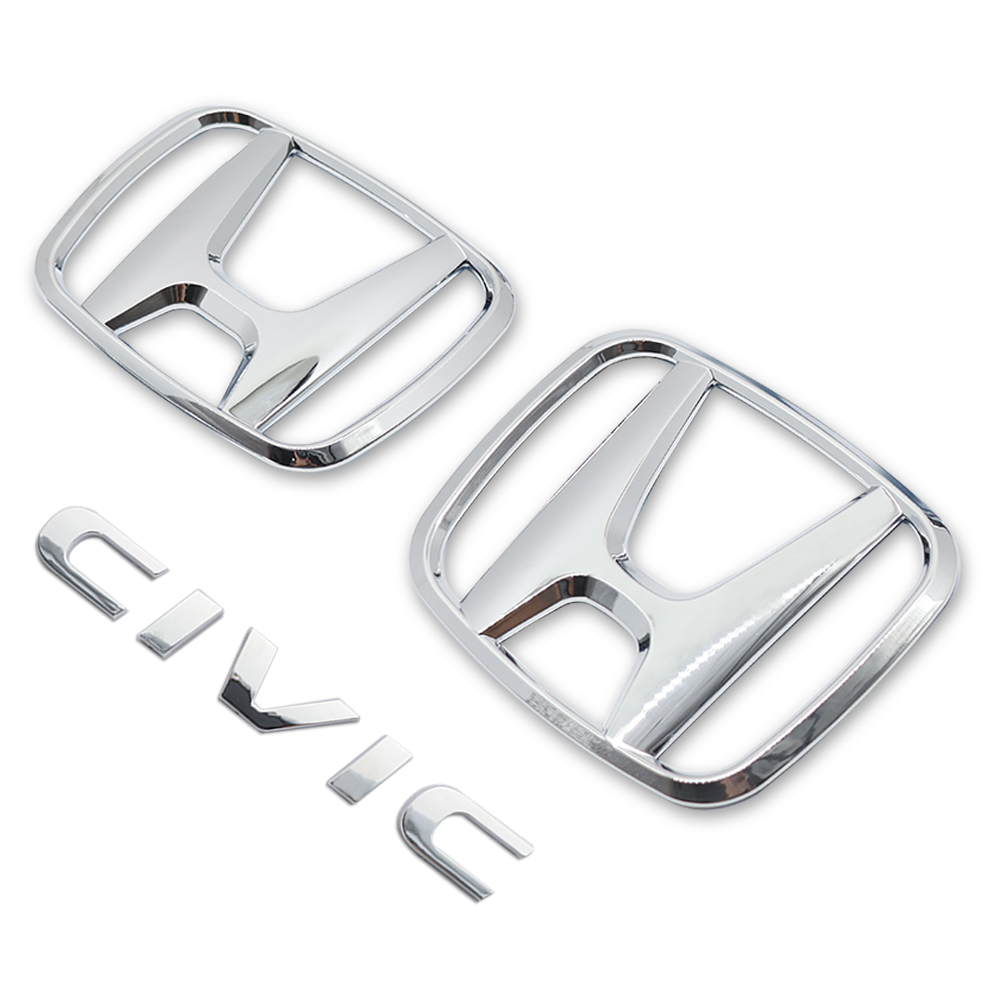 1Set 2015-2021 Civic ABS Front Grille Trunk H+ Emblem Gloss Silver Honda 75722-TBA-A00