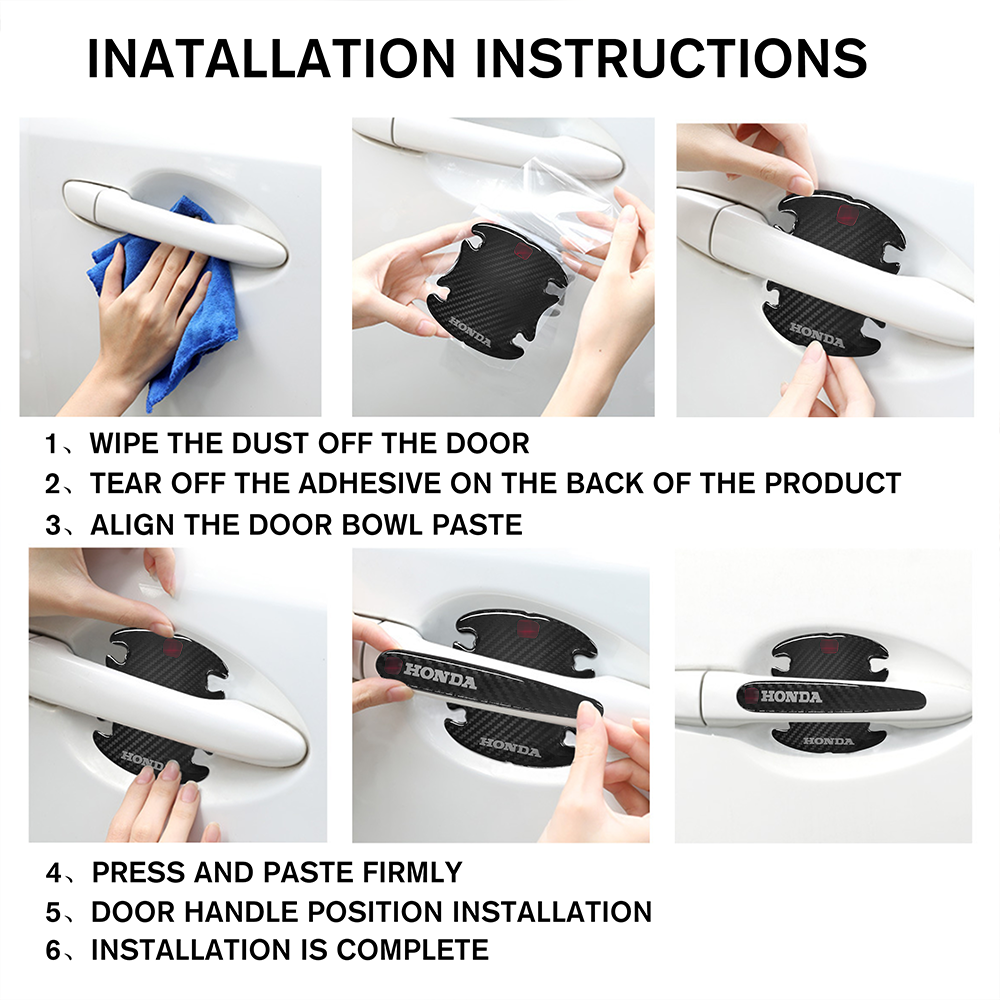 12Pcs Universal Honda Door Plate Sill Scuff Cover Cup Handle Sticker Black Honda
