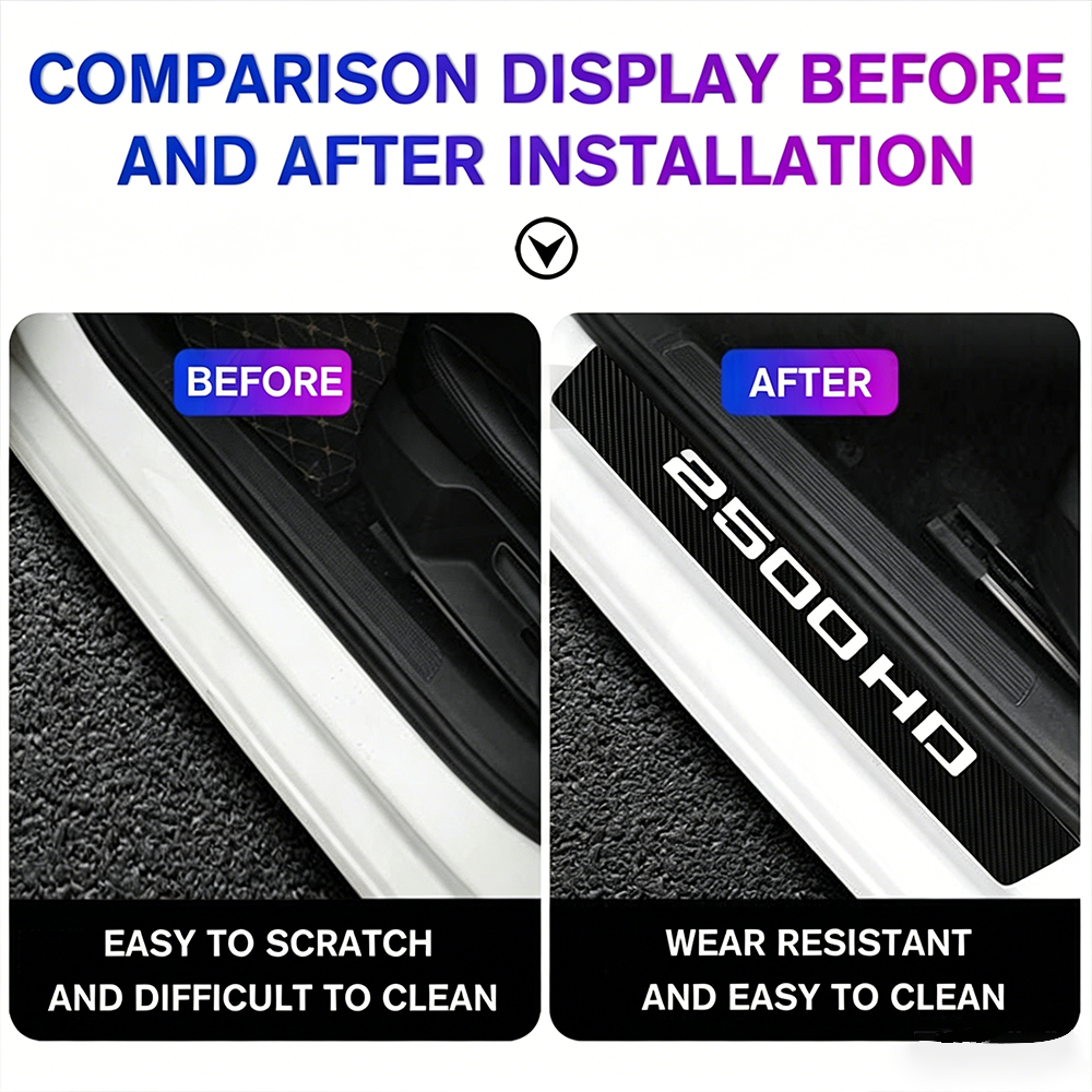 12Pcs Silverado Sierra 2500HD Carbon Fiber Car Door Sill Protector Sticker Black Chevrolet