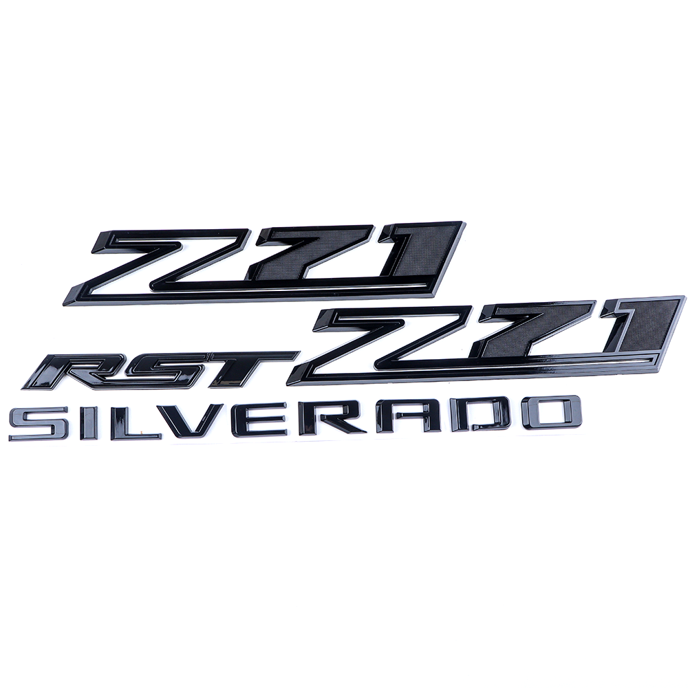 4PCS 2019-2026 Silverado RST Z71 ABS Plastic Fender Tailgate Liftgate Emblem Gloss Black Chevrolet