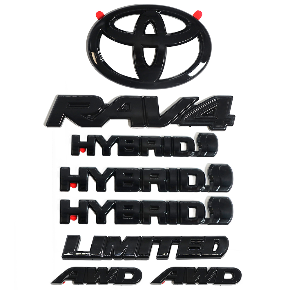 8pcs 2019-2025 RAV4 Limited AWD Hybrid Emblem Overlay Gloss Black Toyota