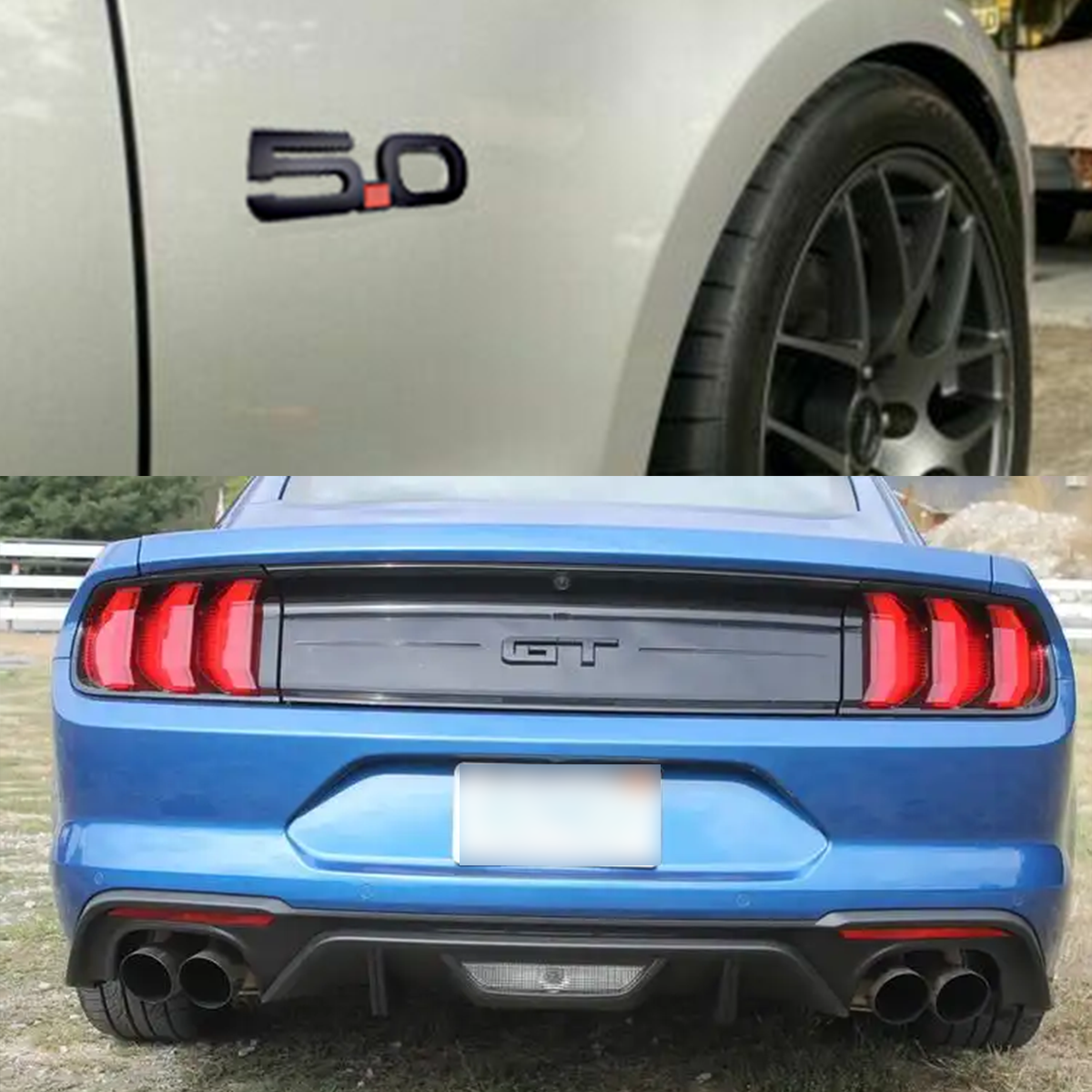 3Pcs 2016-2023 Mustang GT 5.0 Fender & Tailgate Badge ABS Matte Black Ford 3D Sticker Decal Nameplate