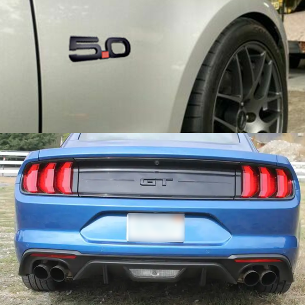 3Pcs 2016-2023 Mustang GT 5.0 Fender & Tailgate Badge ABS Matte Black Ford 3D Sticker Decal Nameplate