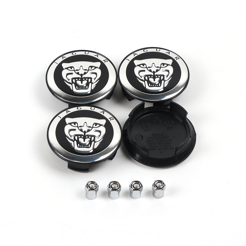 4Pcs 2010-2023 XJ XJR F-Type XF XE F-PACE I-PACE Wheel Center Caps 59mm Black Chrome Set Jaguar Rim Hub Center Cap w/Valve cap