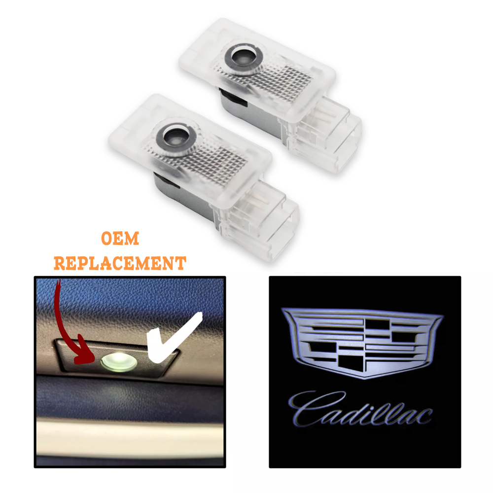 2PCS ATS SRX Quartz Glass Never Fade Ghost LED Door Step Courtesy Shadow Lights Cold White Cadillac