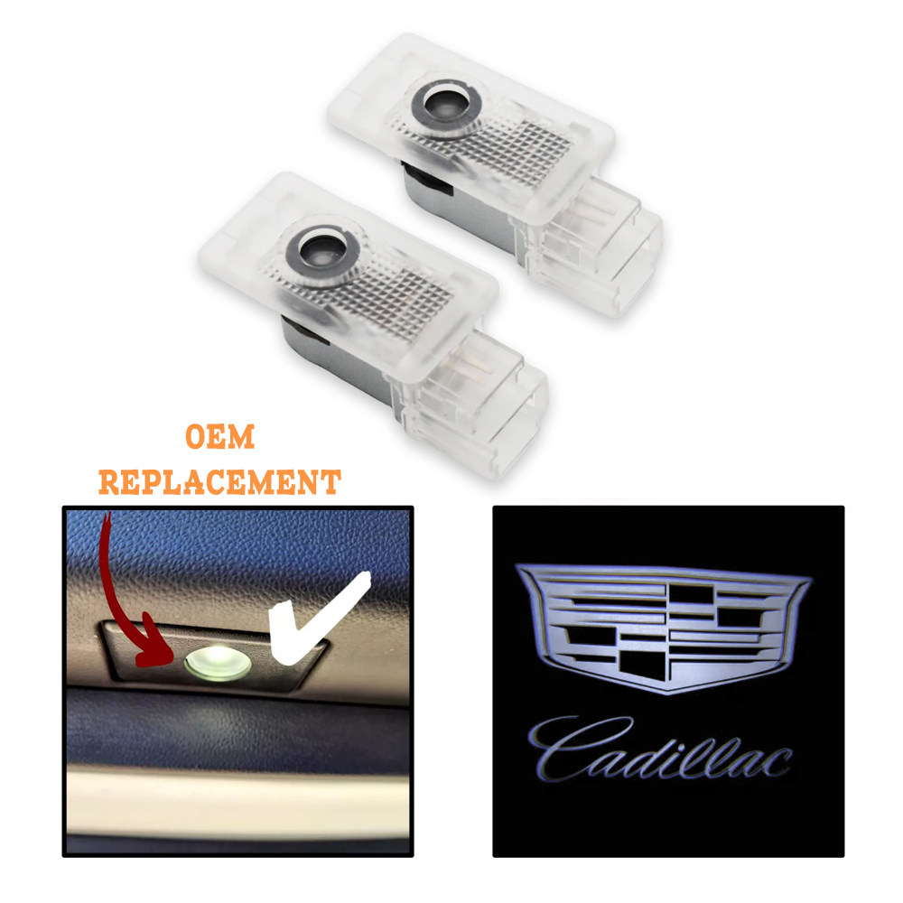 2PCS ATS SRX Quartz Glass Never Fade Ghost LED Door Step Courtesy Shadow Lights Cold White Cadillac