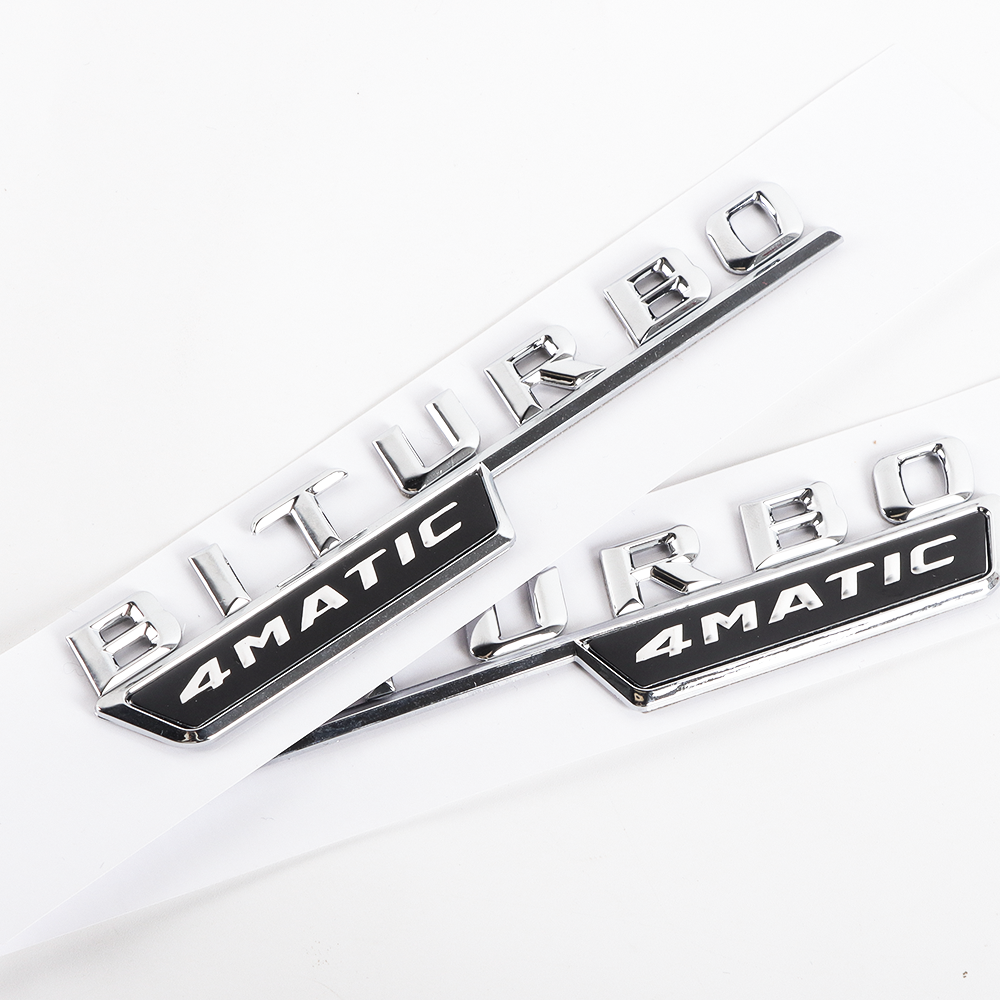 2PCS For 2016-2023 AMG C43 C450 GLC43 ABS BiTurbo 4Matic Side Fender Badge Chrome Black Mercedes-Benz A 205 817 26 01