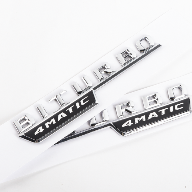 2PCS For 2016-2023 AMG C43 C450 GLC43 ABS BiTurbo 4Matic Side Fender Badge Chrome Black Mercedes-Benz A 205 817 26 01
