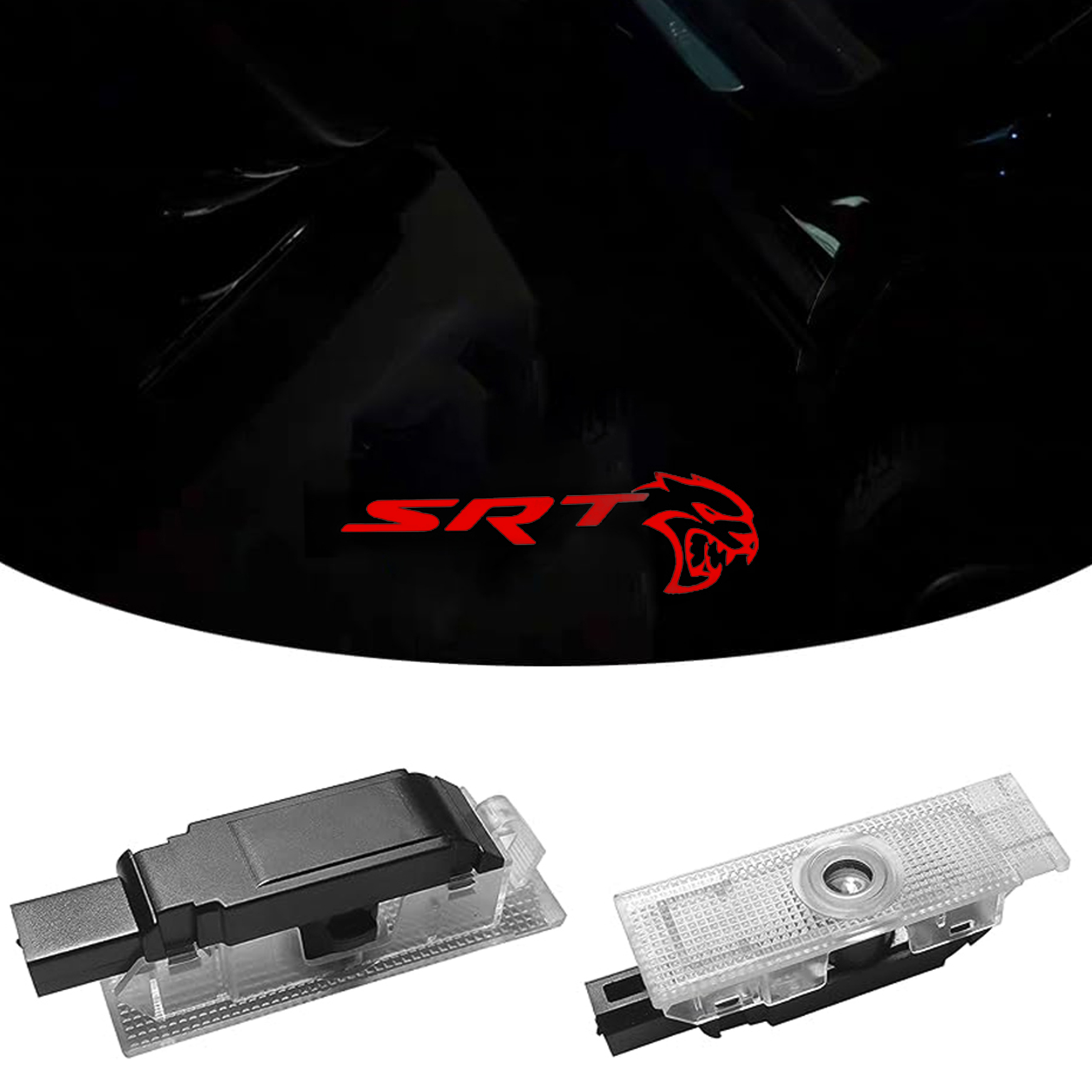 2PCS Challenger Hellcat SRT 2015-2022 Quartz Glass Never Fade Ghost LED Door Step Courtesy Shadow Lights Red Dodge